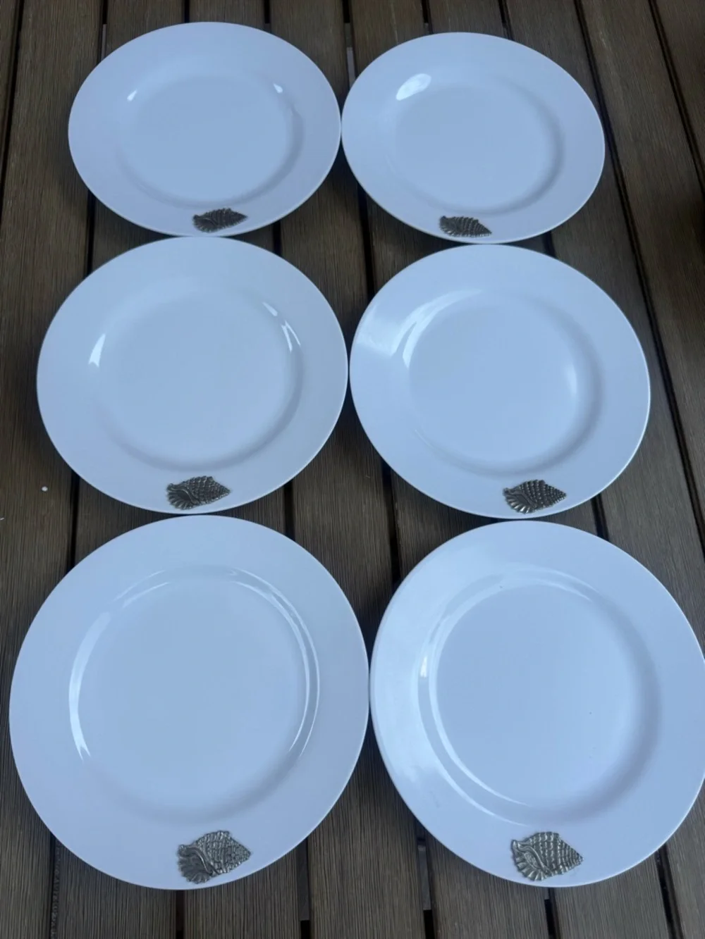 Arthur Court Coastal Nautical  Dinner Plates Set Of 6 Shell Accent
